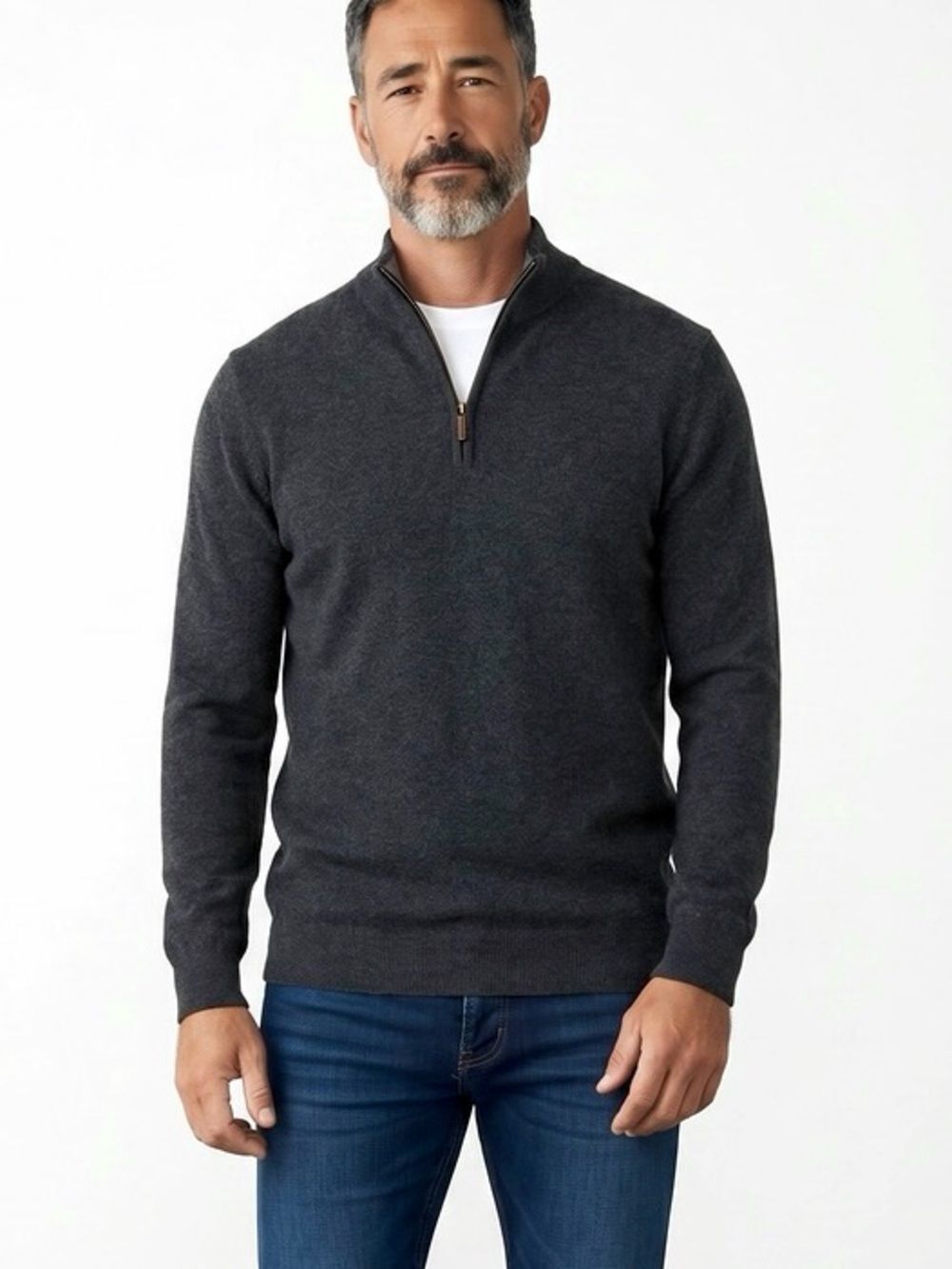 Club Room Luxury Men's Cashmere Quarter-Zip Sweater Dark Gray XXL Excellent